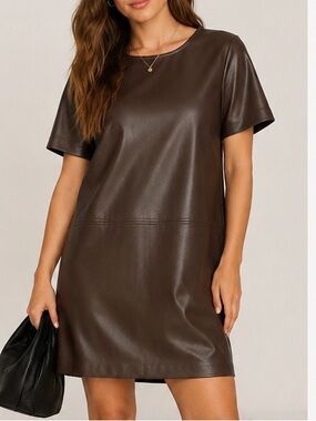 NWT Z Supply London Faux Leather Dress Dark Chocolate Brown Shift Dress L
